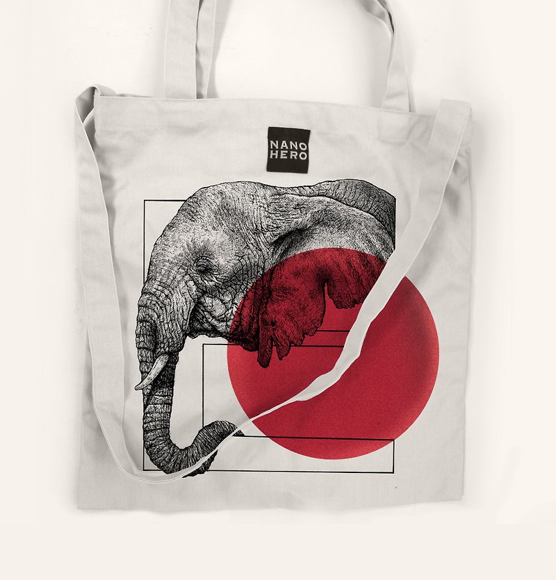 【hero-bag】動物字母帆布袋-日 - 手袋/手提袋 - 棉．麻 白色