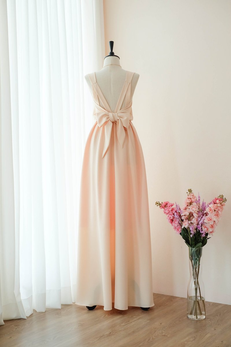 Peach dress Bridesmaid Bridal Dress Prom Cocktail Party Wedding Dress - 禮服/小禮服 - 聚酯纖維 橘色