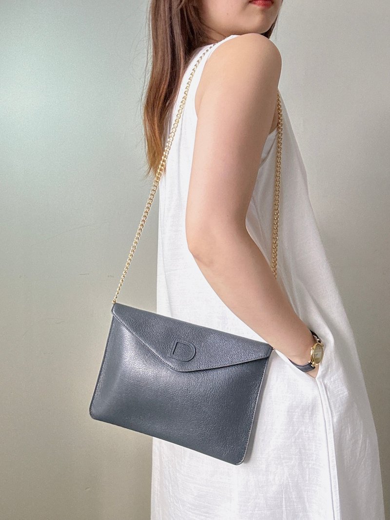 中古 Delvaux 比利時皇室品牌 信封包 斜背包 手拿包 - 側背包/斜背包 - 真皮 灰色