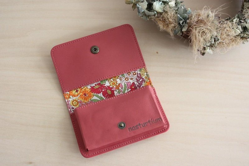 Cowhide and Liberty print business card case pink - Card Holders & Cases - Genuine Leather Pink
