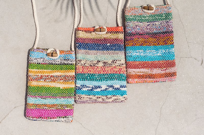 Hand-woven saree line mobile phone bag/mobile phone case/shoulder bag/ leisure card case/travel bag-South American style - Phone Cases - Cotton & Hemp Multicolor