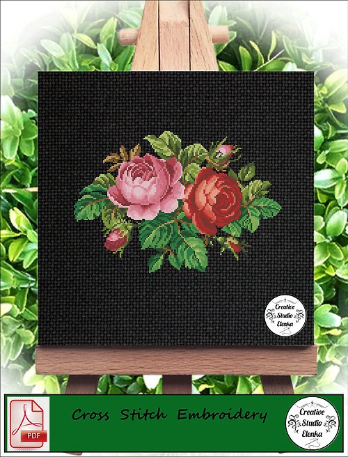 CreativeStudioElenka Vintage Cross Stitch Scheme Roses 1 - PDF Embroidery Scheme