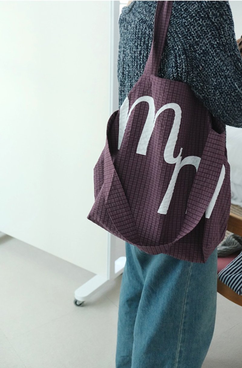 新色預購 - 韓國品牌 MINMIN 兩用大容量斜背/側背托特包 - 紫格 - 側背包/斜背包 - 聚酯纖維 紫色