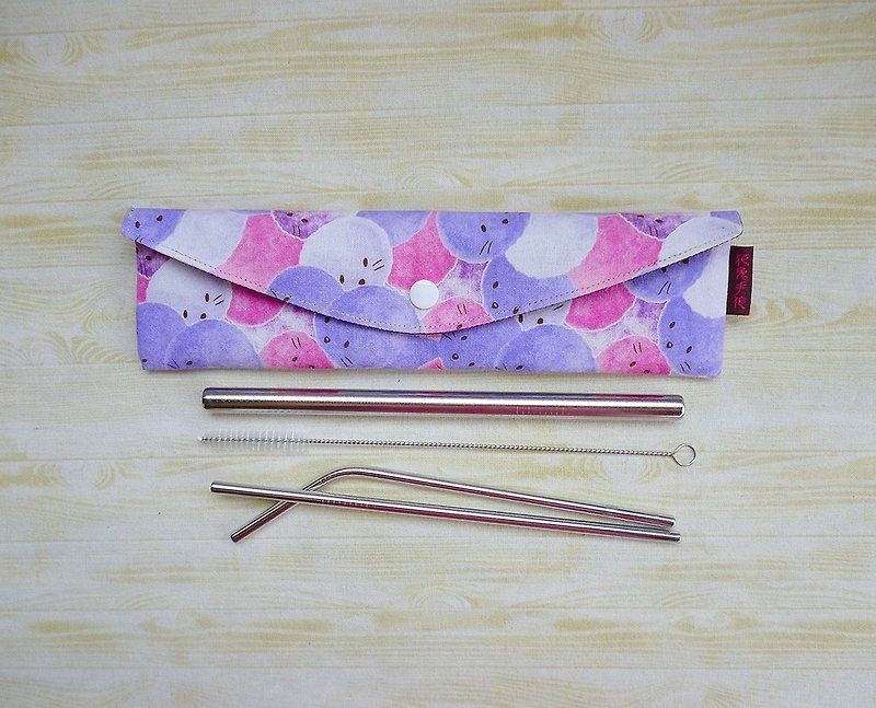 加長加大版 紫色系毛球小動物餐具包 筷袋 環保吸管袋 - 其他 - 棉．麻 紫色