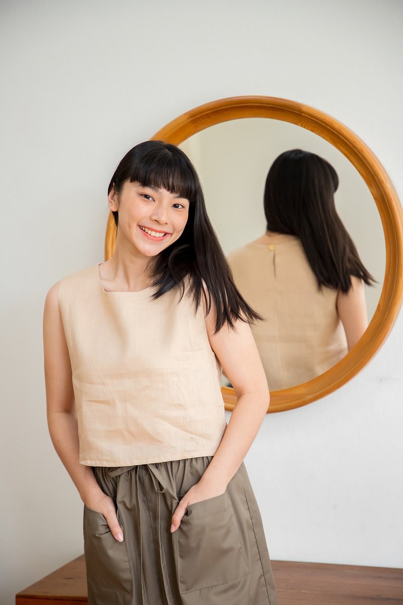 linen tiny tank top - pastel peach