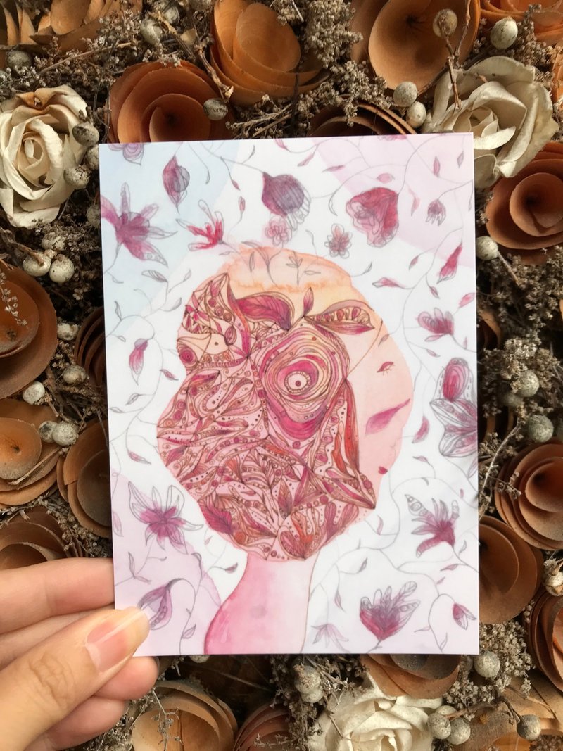 Smelling Flowers Girl Postcard - Cards & Postcards - Paper Pink