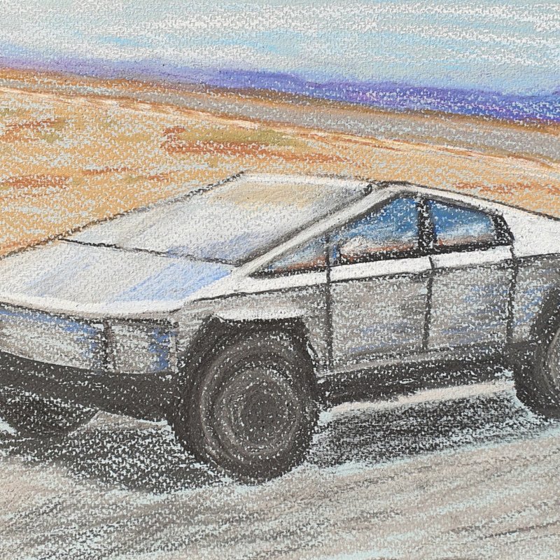 Tesla Cybertruck Painting Pickup Tesla Inc 2023 Original Art Automobile Texas - 海報/掛畫/掛布 - 其他材質 卡其色