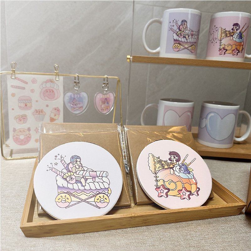 Amaru couple coasters Tanabata Valentine's Day ceramic coasters made in Taiwan Yingge couple pair 399 - Coasters - Pottery Multicolor