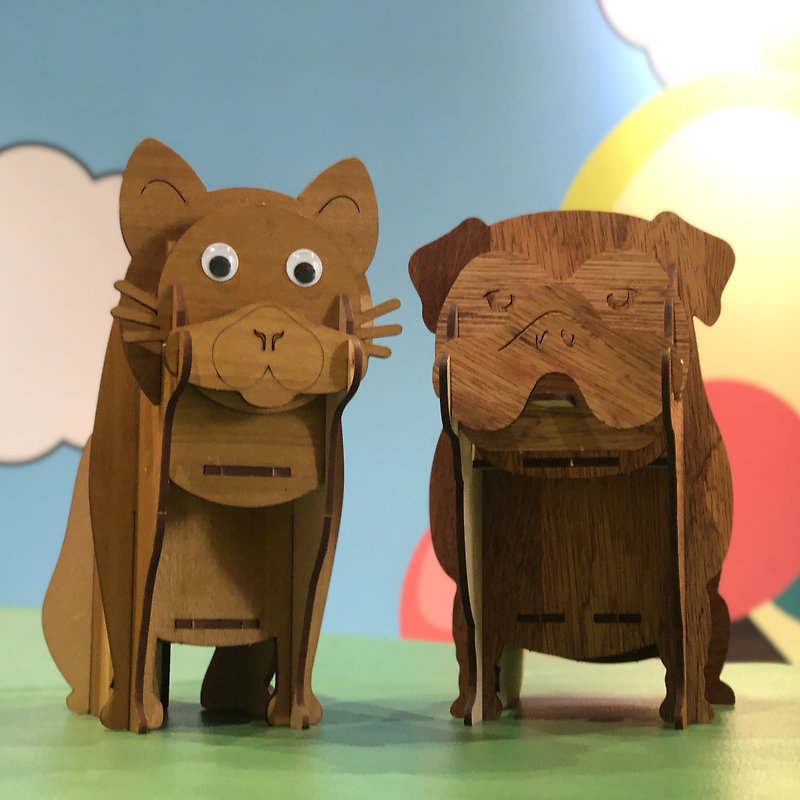 猫と犬（ペンホルダー）手作りDIY - 木工/竹細工/ペーパークラフト - 木製 カーキ
