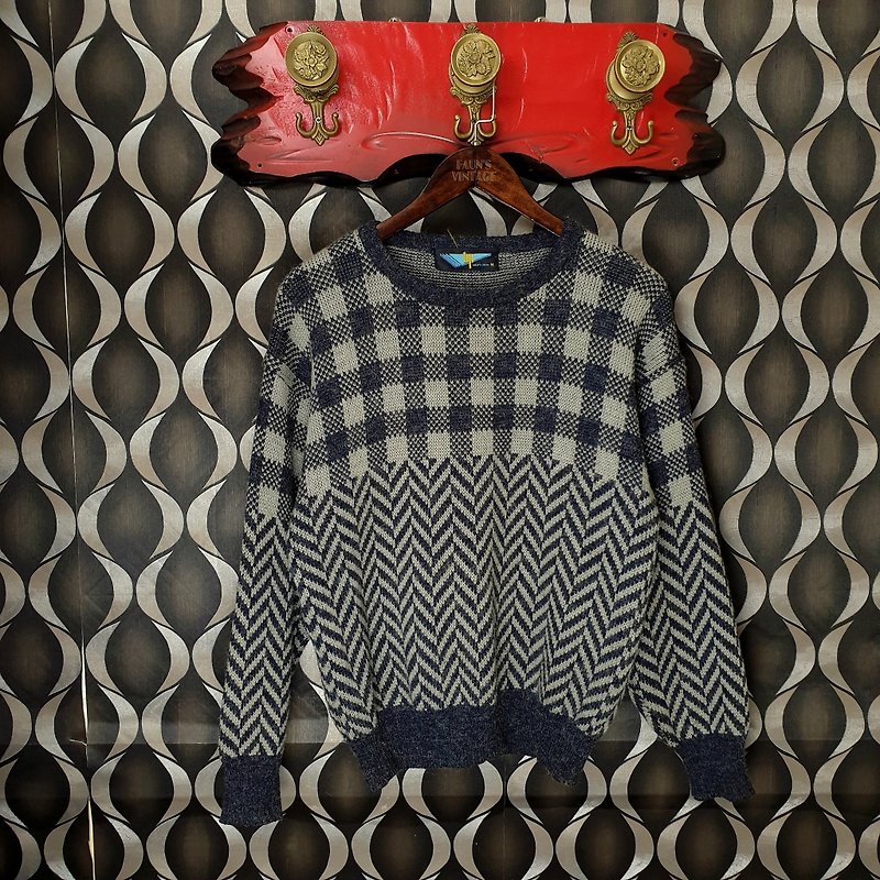 Little Turtle Gege - Japan - Plaid and Tire Knit Vintage Sweater - Men's Sweaters - Other Man-Made Fibers 