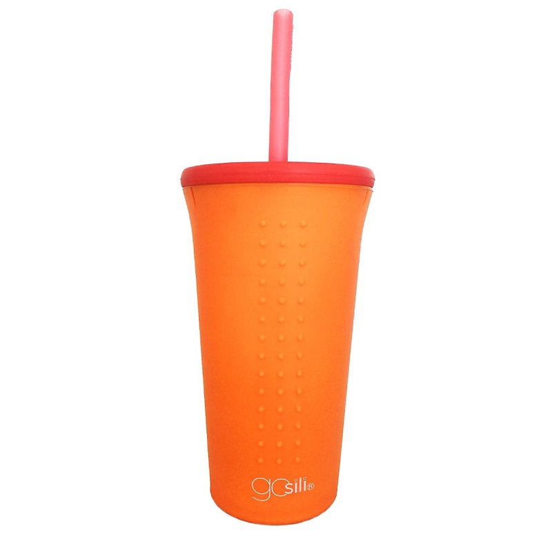 美國GoSili鉑金矽膠(16oz)TOGO吸管隨行杯(香橙橘) - 杯/玻璃杯 - 矽膠 橘色
