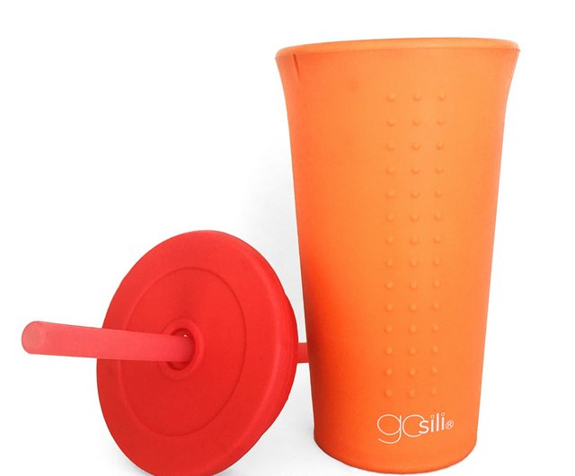 GoSili 16oz Silicone Straw Cup Orange/Red