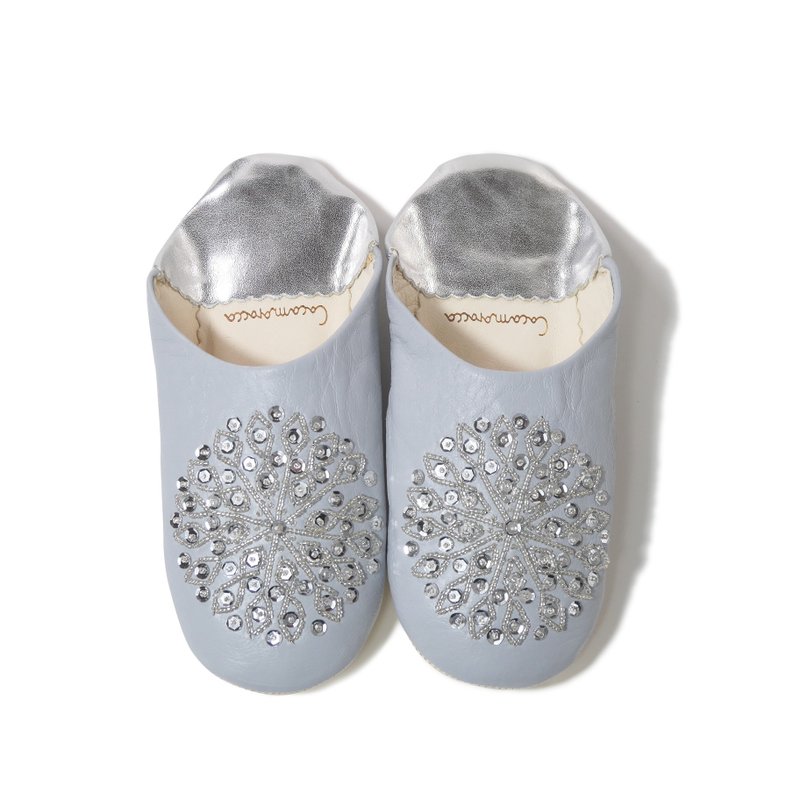 soft gray & silver / moroccan Leather babouche Slippers / High quality odourless - Indoor Slippers - Genuine Leather Gray