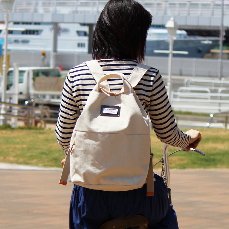 camp: Genri (Kurashiki canvas backpack) - กระเป๋าเป้สะพายหลัง - ผ้าฝ้าย/ผ้าลินิน ขาว