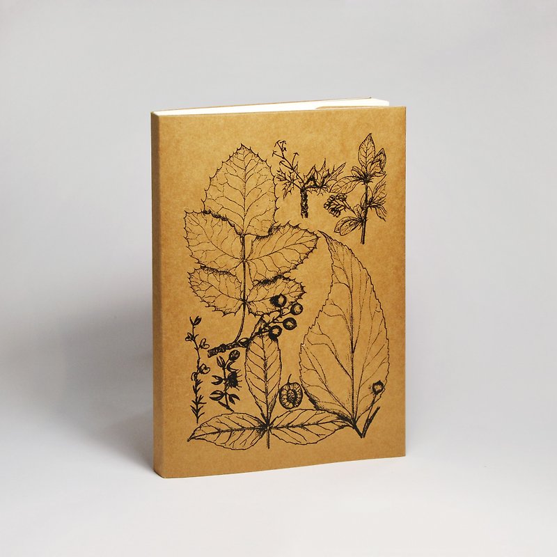 Blank Sketch Paper Notebook - Flowers and Herbs Series 1 Black (Handmade Printing and Customized Text) - สมุดบันทึก/สมุดปฏิทิน - กระดาษ สีนำ้ตาล