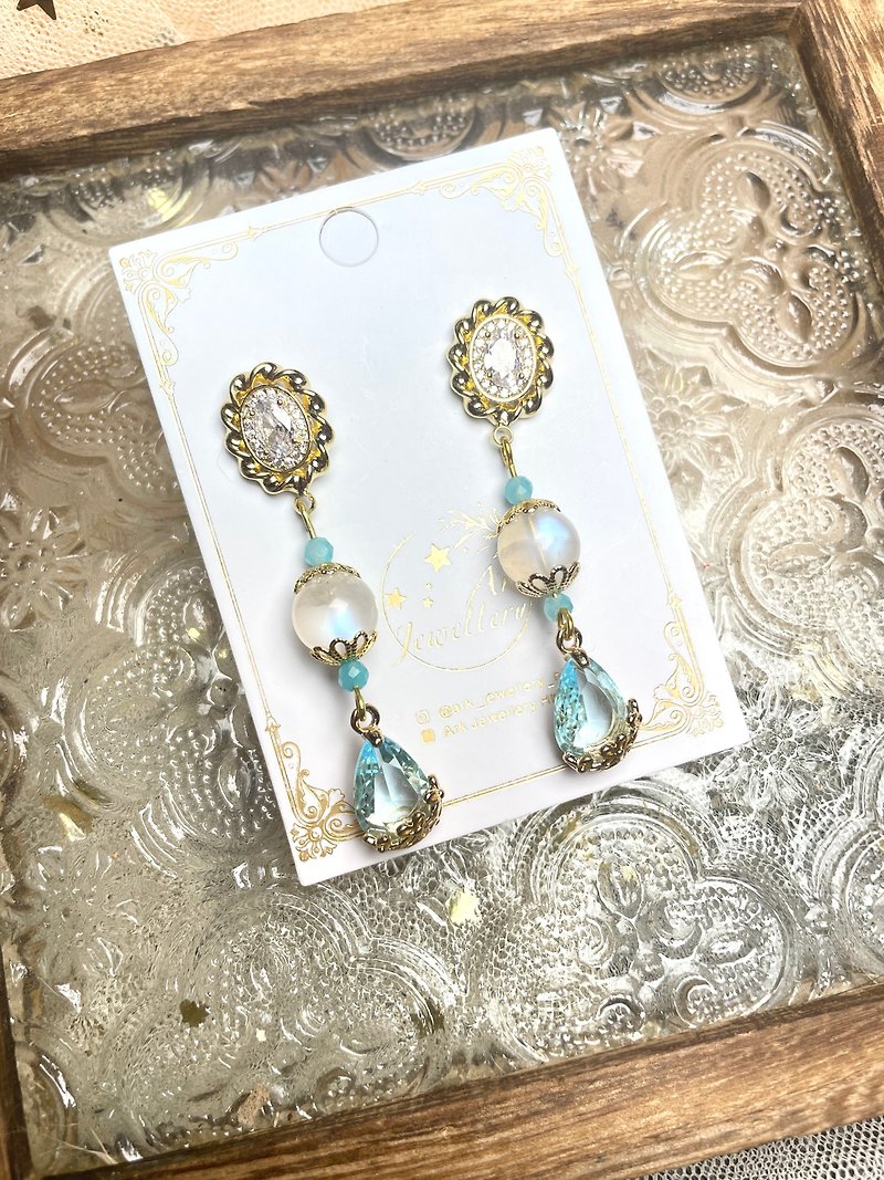 blue Stone earrings - ต่างหู - คริสตัล หลากหลายสี