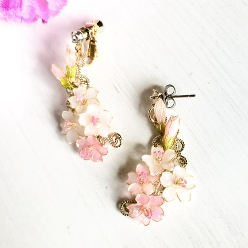 〜 春風 〜 桜 ディップジュエリー イヤリング ピアス 大人可愛い 春 卒業式 入学式 ご褒美 - 耳環/耳夾/耳骨夾 - 塑膠 粉紅色