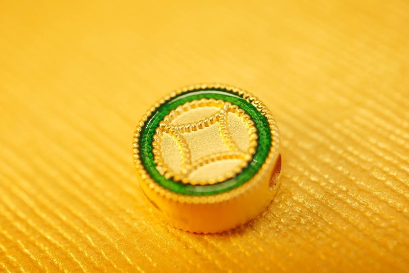 黃金墜子-古錢墜子-古法金工藝純金墜子(綠色) - 項鍊 - 24k 金 金色