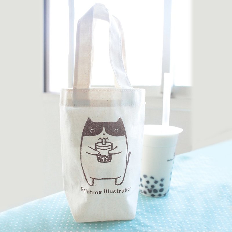 小胖貓愛珍奶 帆布飲料提袋 - 杯袋/飲料提袋 - 棉．麻 