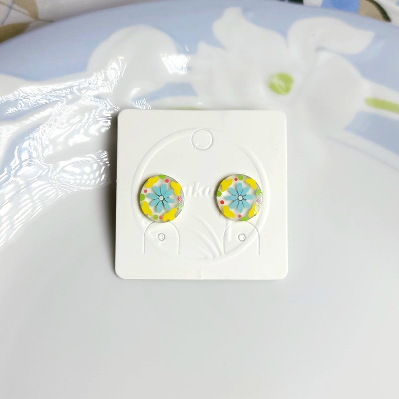 盛夏冰果室 彈珠汽水 花磚 手繪熱縮片 耳環 - 耳環/耳夾/耳骨夾 - 不鏽鋼 多色