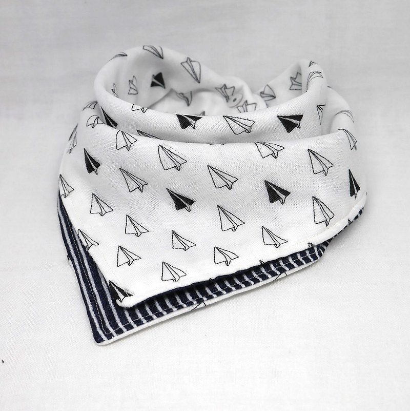 Japanese Handmade 6-layer-gauze Baby Bib/bandana style - 圍兜/口水巾 - 棉．麻 白色