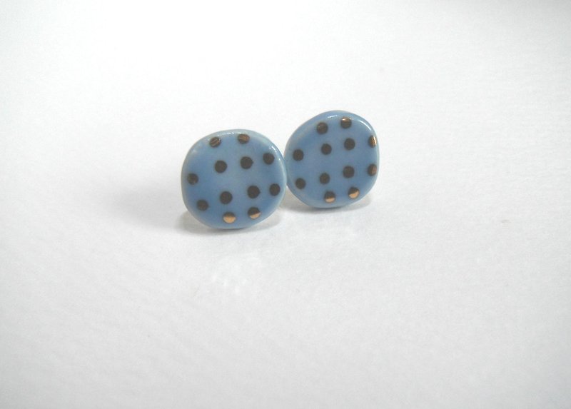 Gold dot round pierce / earring - ต่างหู - ดินเผา สีน้ำเงิน