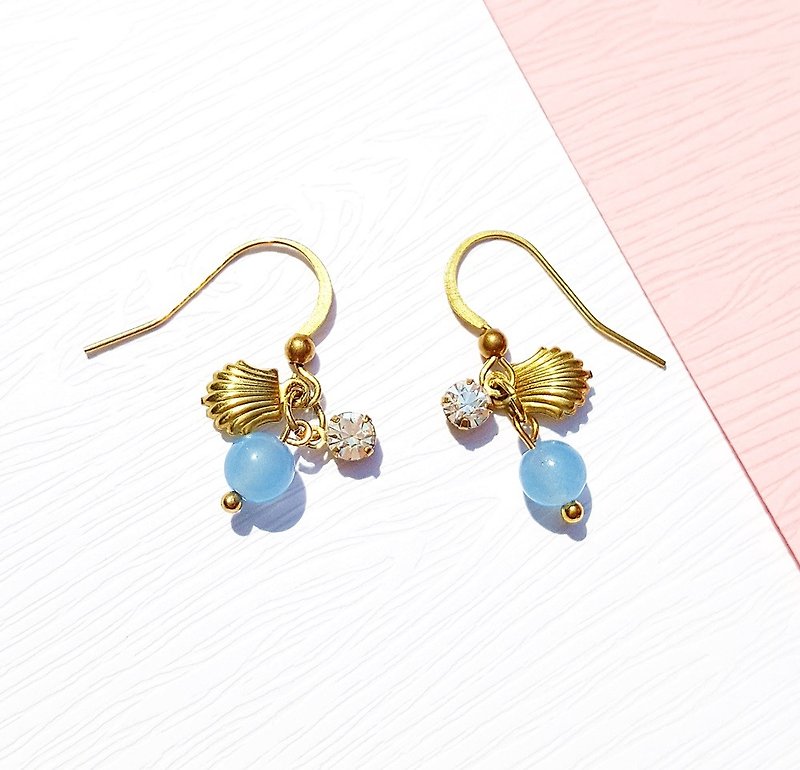 Xinghai summer party - Ocean Star sapphire earrings with Bronze minimalist geometric Tanabata custom - ต่างหู - คริสตัล สีน้ำเงิน