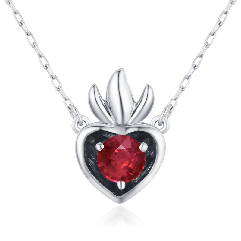 Ruby necklace pendant-Charm layering necklace-Dainty sacred heart necklace-July - Necklaces - Precious Metals Red