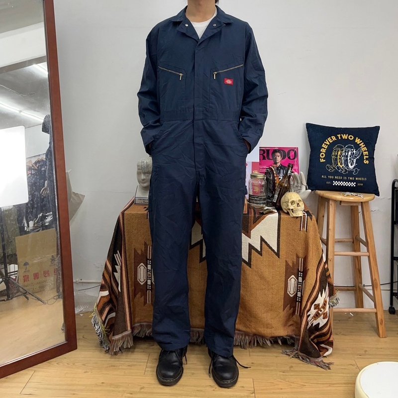 DICKIES 深藍 長袖 連身工作服 COVERALLS 古著 二手 - 男長褲/休閒褲 - 棉．麻 藍色