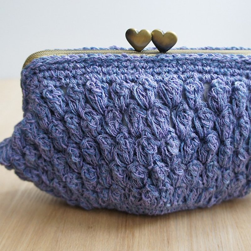 Ba-ba handmade  Popcorn crochet pouch No.C978 - 化妝包/收納袋 - 其他材質 紫色