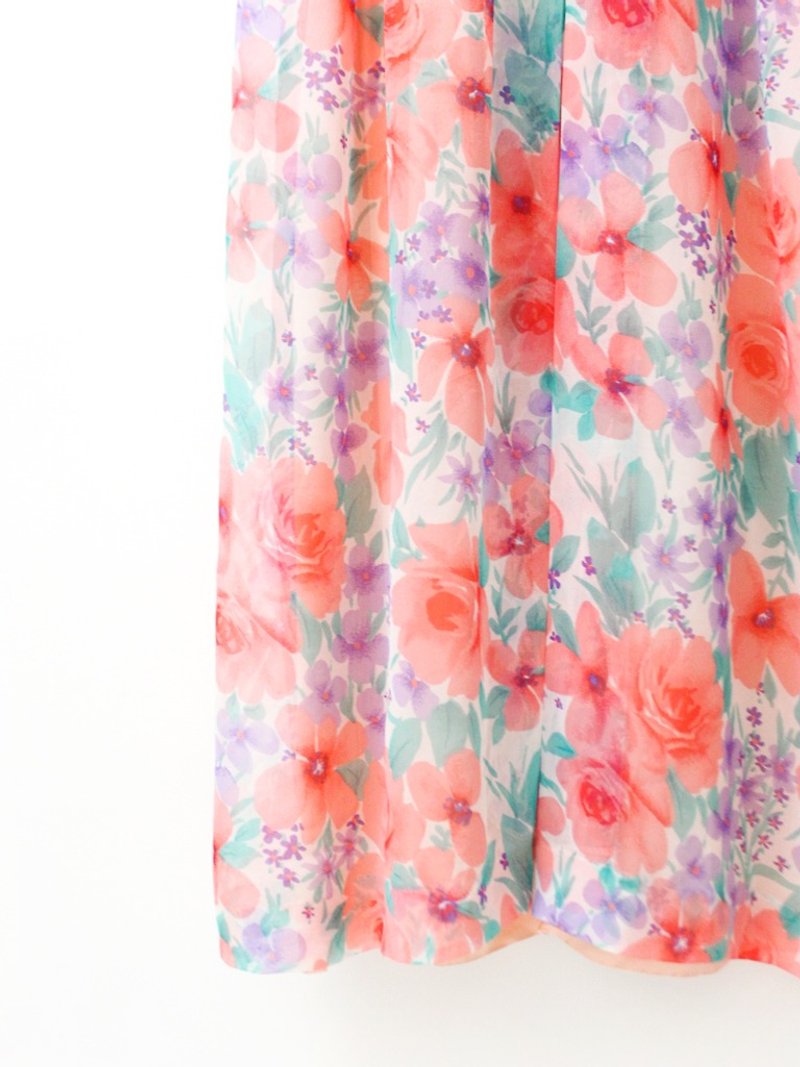 【RE0614D1197】初夏日本製甜美浪漫粉色花朵無袖古著洋裝 - 連身裙 - 聚酯纖維 粉紅色