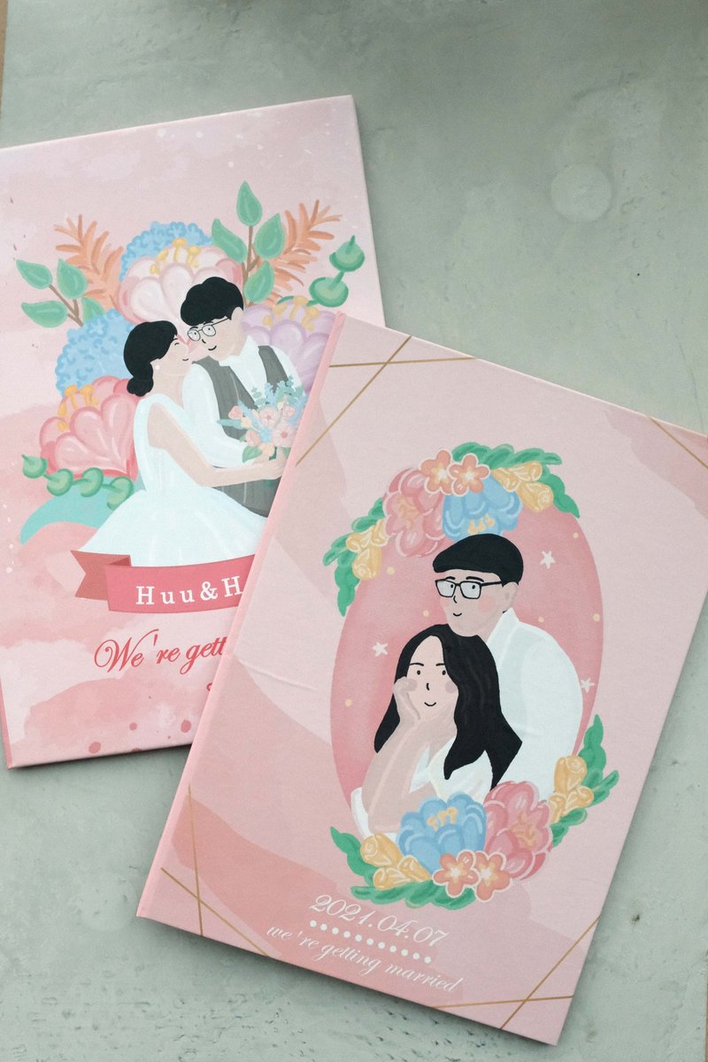 客製化婚約書夾+書約|(含實體書約+婚約書夾+似顏繪檔案) - 結婚書約 - 其他材質 多色