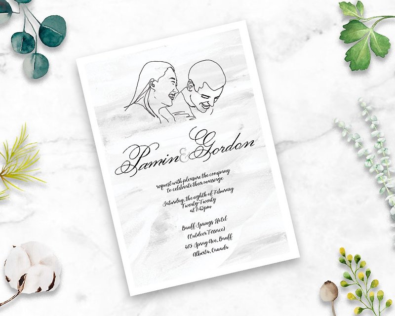 MYLoveHKカスタム結婚式招待状結婚式招待状は、個人的なカスタムをマップするために肖像画のように手描き - 招待状 - 紙 