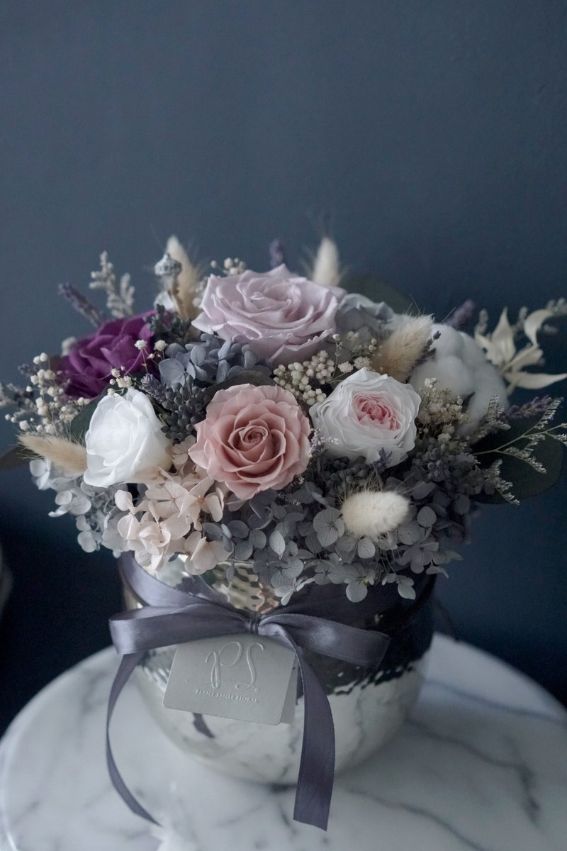 Graduation Flower Ceremony Birthday Flower Ceremony Violet Rose Garden Rose Eternal Flower Without Flower Silver Round Porcelain - ตกแต่งต้นไม้ - พืช/ดอกไม้ สีม่วง