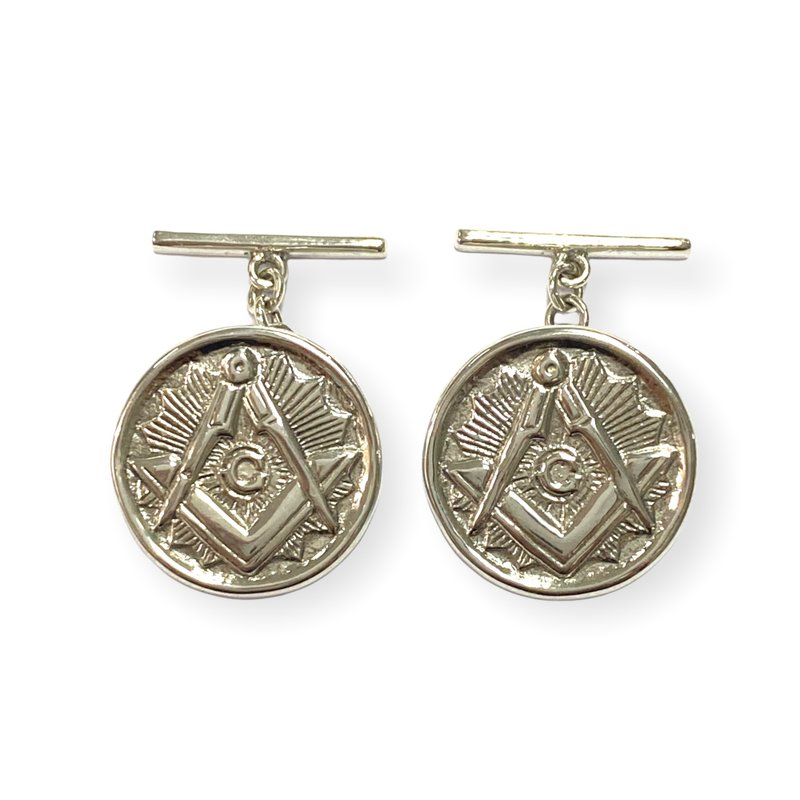 Antique Style Freemasons Masonic Wedding Cufflinks For Groom 925 Sterling Silver - 袖扣 - 純銀 銀色