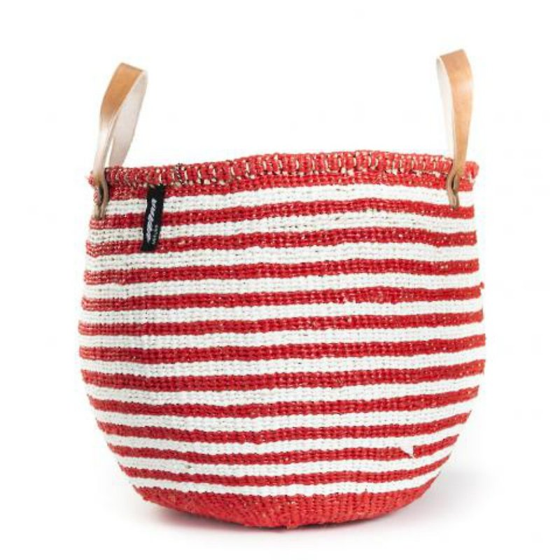 Short medium-sized dual-purpose woven basket (red and white pinstripes) - กระเป๋าถือ - วัสดุอื่นๆ สีแดง