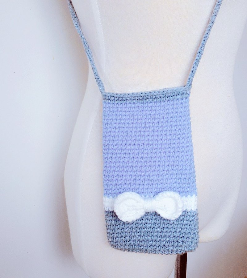 Not so sweet bow tie hook milk cotton phone bag / oblique backpack - Messenger Bags & Sling Bags - Polyester Blue