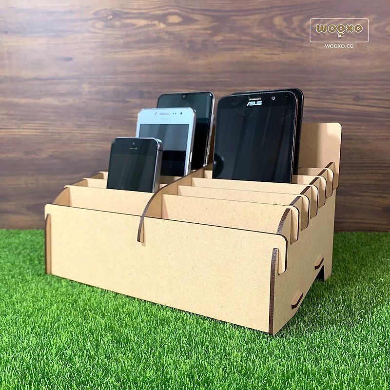 WOOXO mobile phone management box mobile phone storage box office conference room DIY quick disassembly and storage - กล่องเก็บของ - ไม้ สีกากี