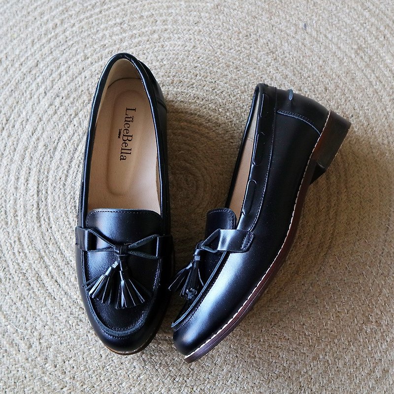 【Little Prince】Tassel Loafers - Black - Women's Oxford Shoes - Genuine Leather Black