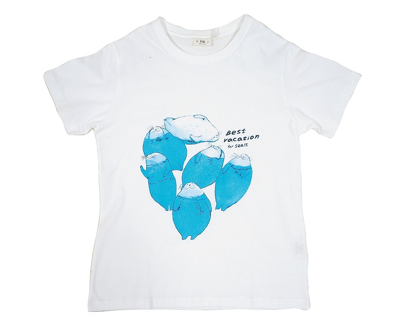 Organic Cotton T-Shirt - Male - Seal the best holiday - เสื้อยืดผู้ชาย - ผ้าฝ้าย/ผ้าลินิน ขาว