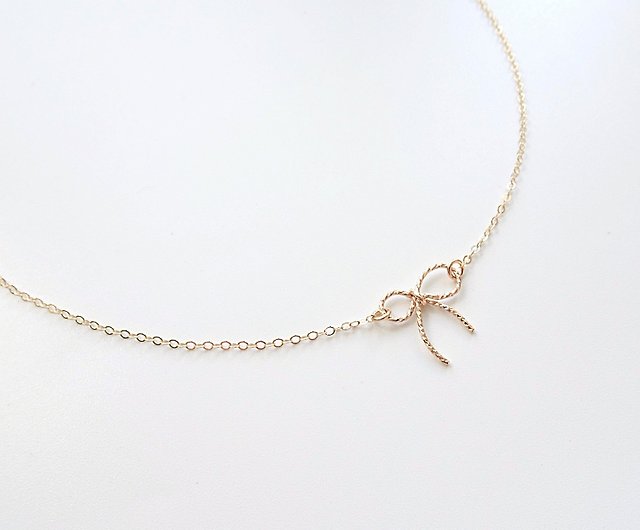 14K Solid Gold Bow Necklace / Dainty Bow/ Bow Necklace With