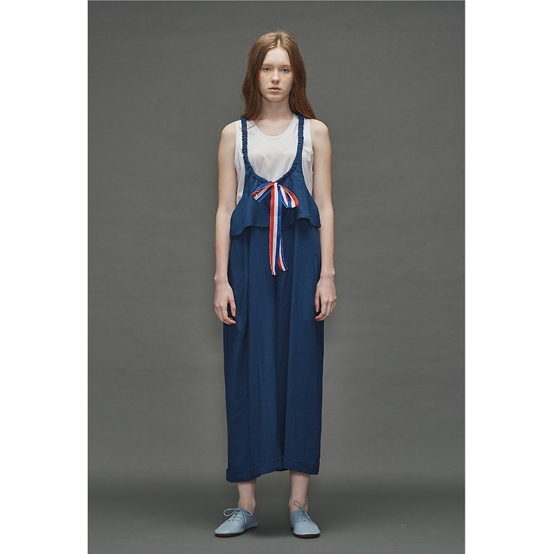 1701E0508 ​​(camisole pants coveralls) - จัมพ์สูท - ผ้าฝ้าย/ผ้าลินิน สีน้ำเงิน
