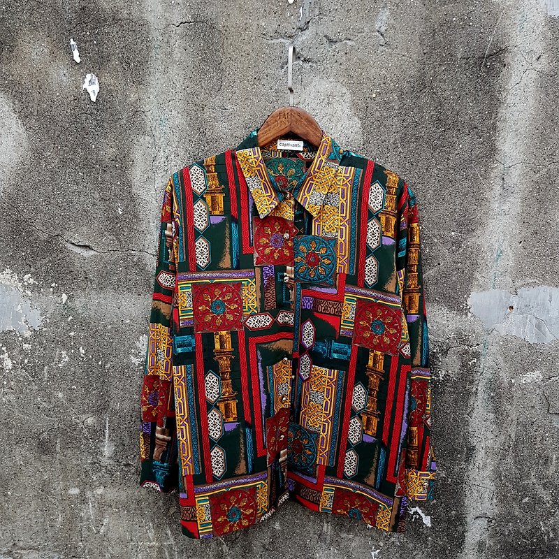 Gecko Gekko - Japan - church structure old floral vintage shirt - Women's Shirts - Polyester 