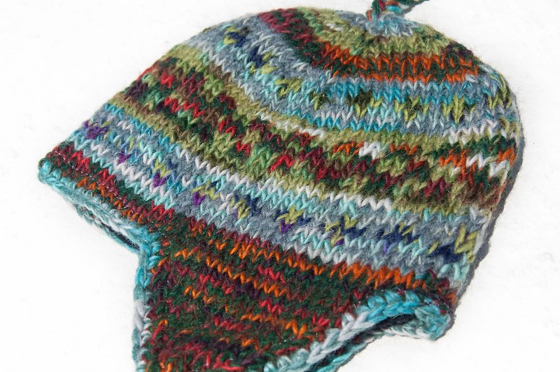 Knitted pure wool hat/handmade inner bristled wool hat/knitted wool hat/flying wool hat/wool hat-Mediterranean - Hats & Caps - Wool Multicolor