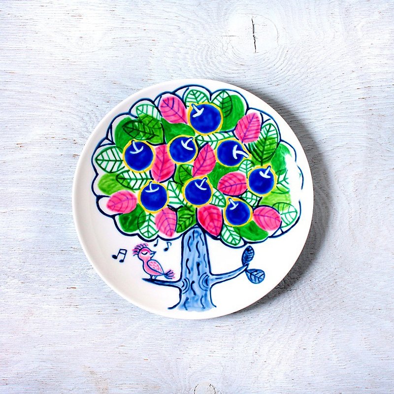 青いリンゴの木と歌う鳥のプレート - 盤子/餐盤/盤架 - 瓷 藍色