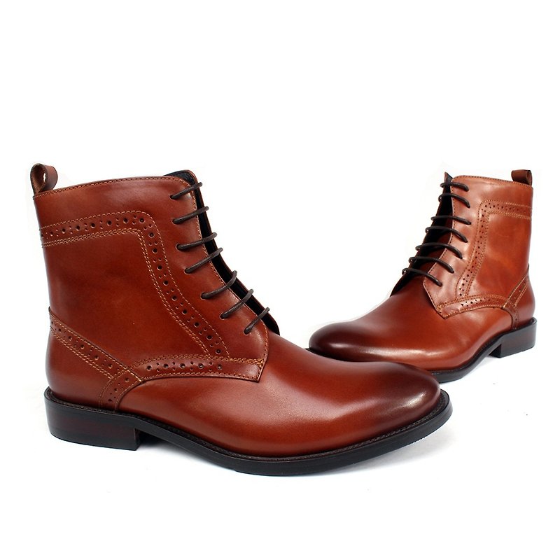England 3/4 carved derby zipper boots brown (girls / neutral) - รองเท้าบูธผู้ชาย - หนังแท้ สีนำ้ตาล