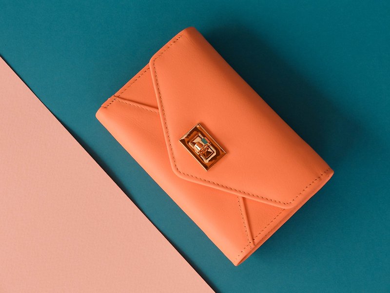 DAISY - LEATHER WOMEN SHORT PURSE/ WALLET - PINK ORANGE - Wallets - Genuine Leather Orange