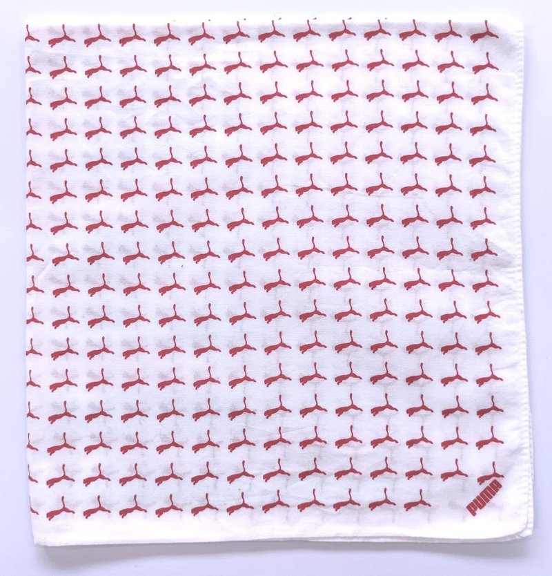 Vintage Puma Bandana, 19.5 x 20 inches, White, Cotton, Holiday Gifts - 絲巾 - 棉．麻 紅色