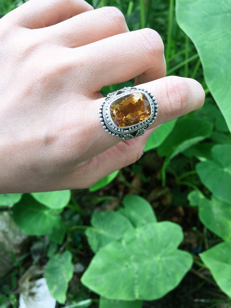 天然 黃水晶 戒指 尼泊爾 工藝 手工製 925純銀 - 戒指 - 水晶 黃色