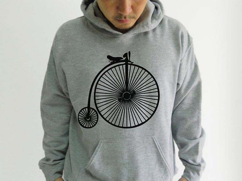 Classic Bicycle Logo Unisex Grey Hoodie, Bike Pattern Pattern Pullover Gift Sets - เสื้อฮู้ด - ผ้าฝ้าย/ผ้าลินิน สีเทา